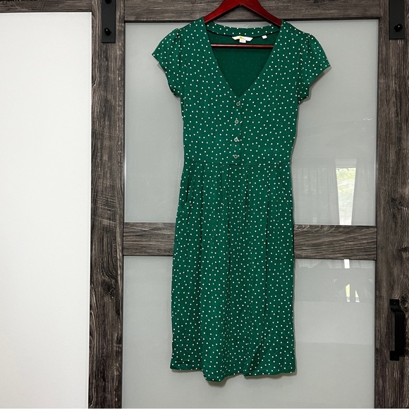 Boden Green Polka Dot Dress w/ Pockets V-Neck US Size 2 - Picture 6 of 14